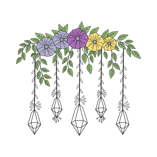 Vines, Hanging, Blooming, Floral, Nature illustration