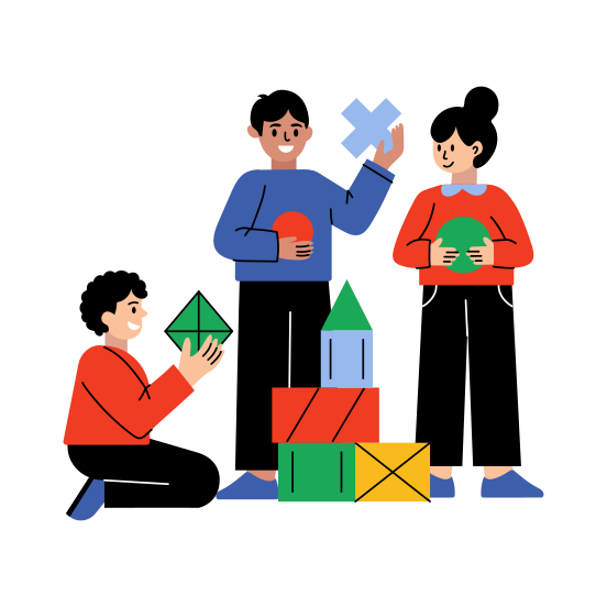 Educational Toy, Playing, Blocks, Kindergarten, Students illustration