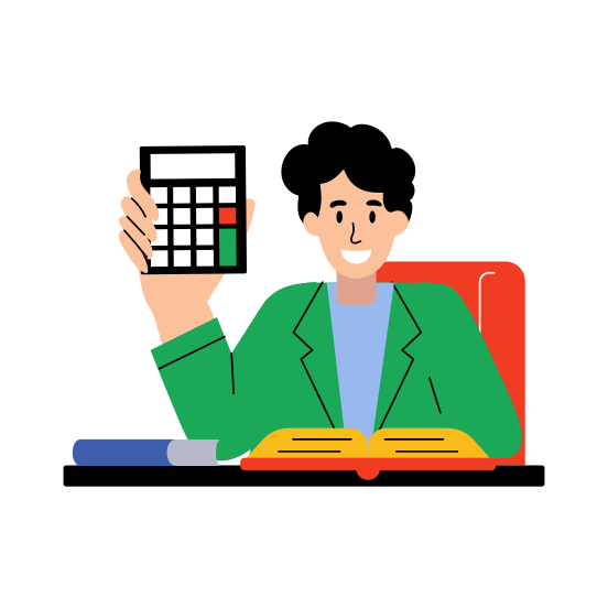 Using Calculator, Totalizer, Reckoner, Homework, Student illustration