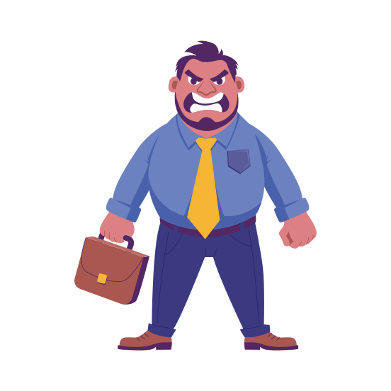 Angry Boss, Frustrated, Furious, Enraged, Clenched Teeth, illustration