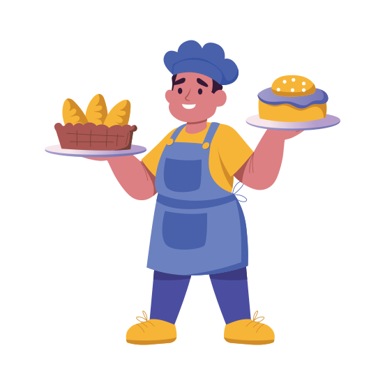 Baker, Chef, Confectioner, Serving, Character illustration
