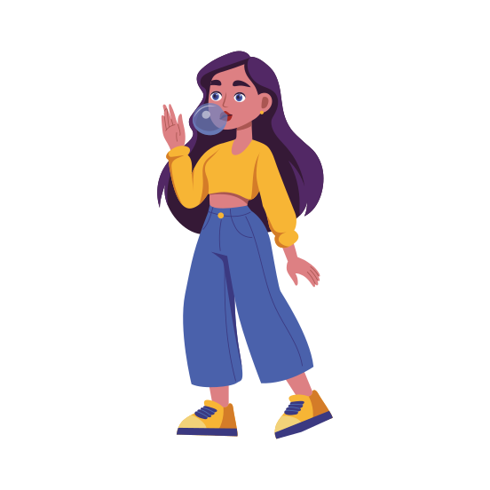 Blowing Gum, Chewing, Elegant, Stylish, Girl illustration