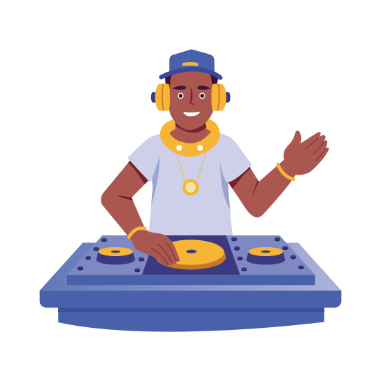 Dj, Music Mixer, Turntable, Character, Party Music illustration