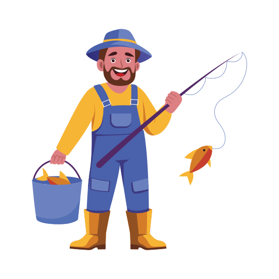Fisherman, Angling, Fishing, Activity, Character illustration