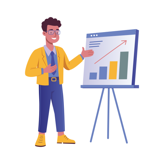 Giving Presentation, Explaining, Statistician, Analyst, Character illustration