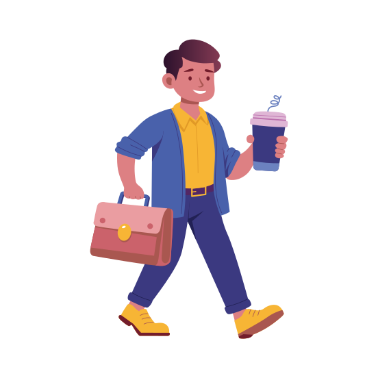 Going Office, Worker, Employee, Happy, Character illustration