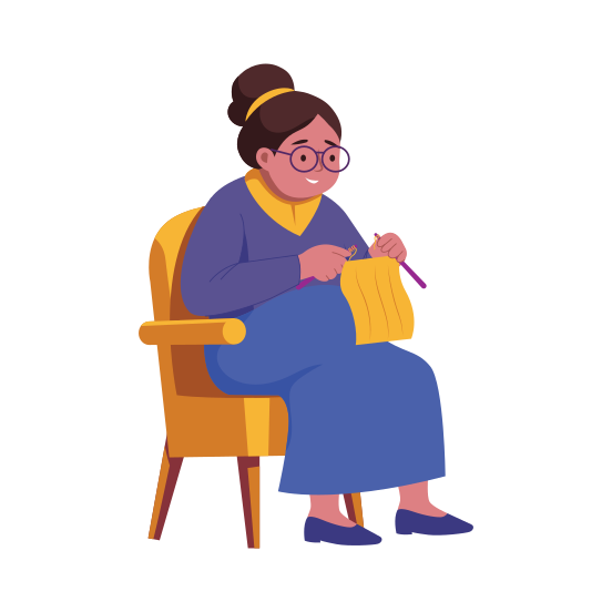 Grandma Knitting, Crocheting, Weaving, Needlework, Handcrafting, illustration