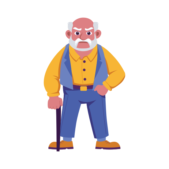 Grumpy Grandpa, Elderly, Grandfather, Character, Person, illustration