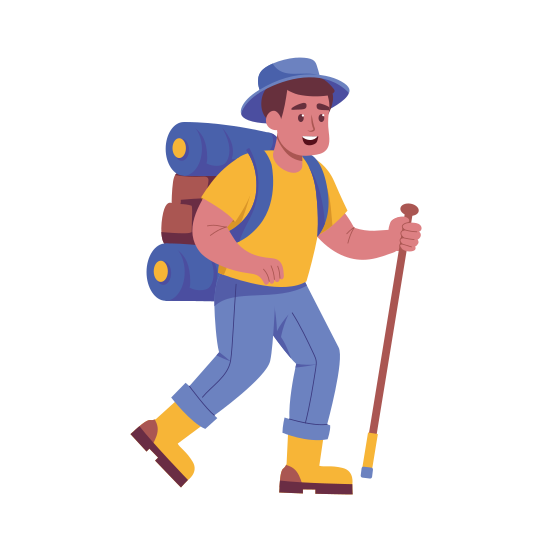 Hiking, Trekking, Adventure, Traveller, Character illustration