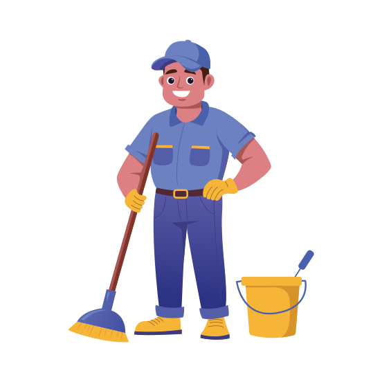 Janitor, Cleaning, Brooming, Mopping, Character illustration