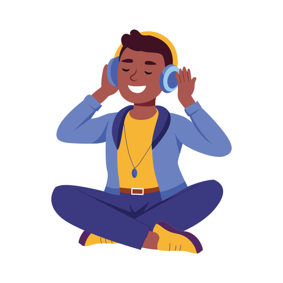 Music Lover, Listening, Enjoying, Happy, Character illustration
