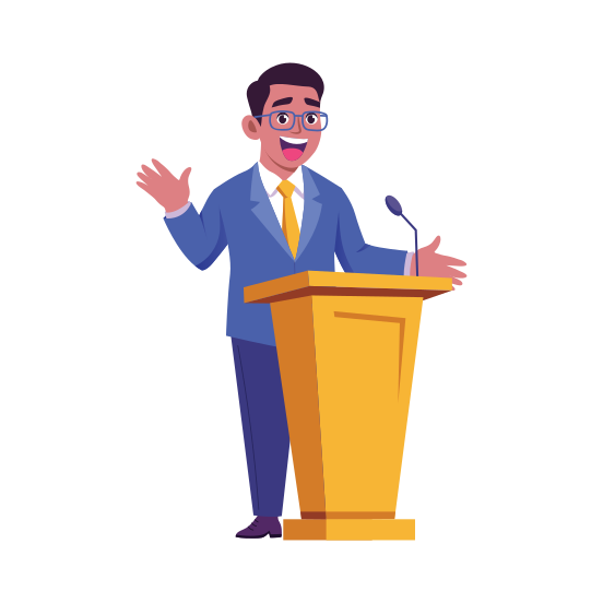 Podium Speaker, Orator, Conference, Conversation, Character illustration