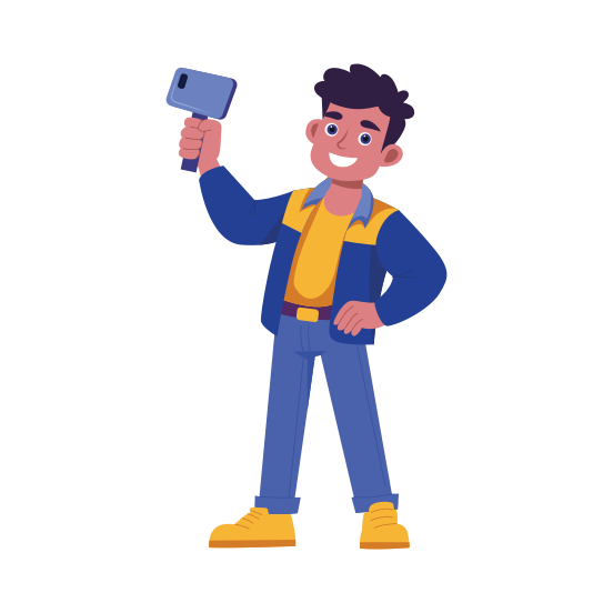 Selfie, Photography, Taking Picture, Happy, Character illustration