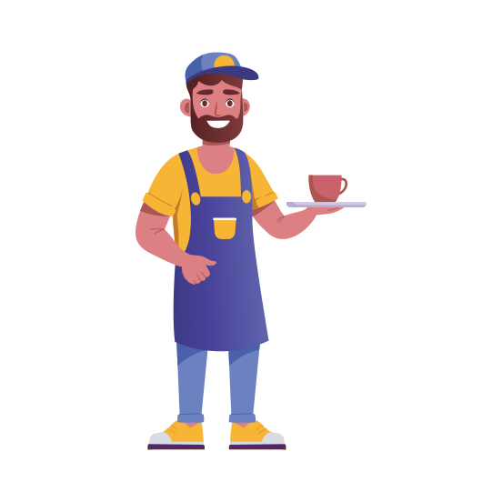 Serving Coffee, Waiter, Drink, Tea, Character illustration