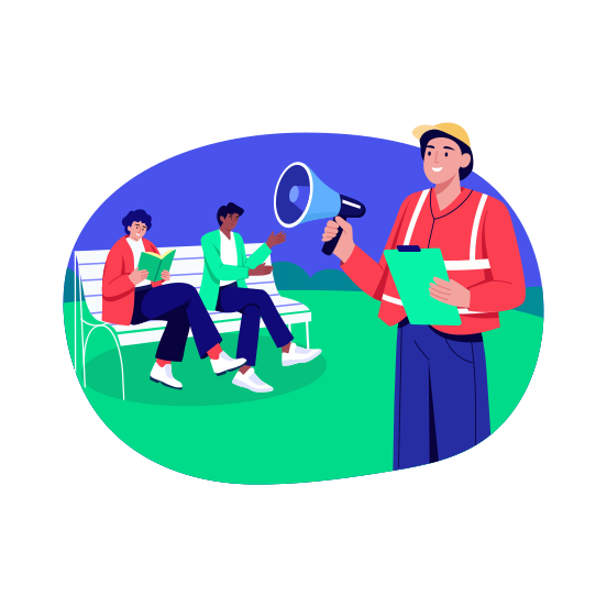 Community Building, Activism, Raising Awareness, Volunteering, Leader Campaign illustration