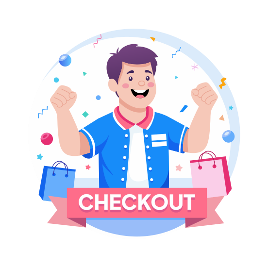 Checkout, Payment, Customer, Satisfied, Happy, illustration