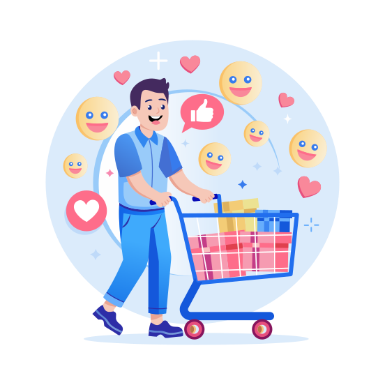Customer Satisfaction, Happy, Smiling, Consumer, Shopping illustration