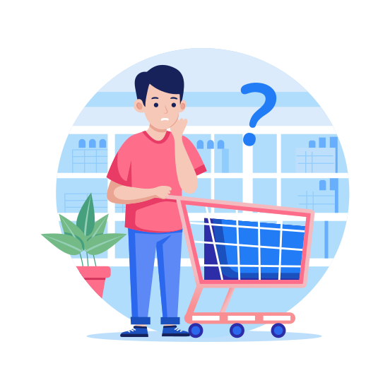 Empty Cart, Confused, Thinking, Sad, Customer illustration