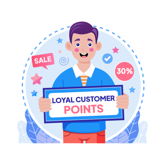 Loyal Customer, Points, Reward, Promotion, Satisfaction, illustration