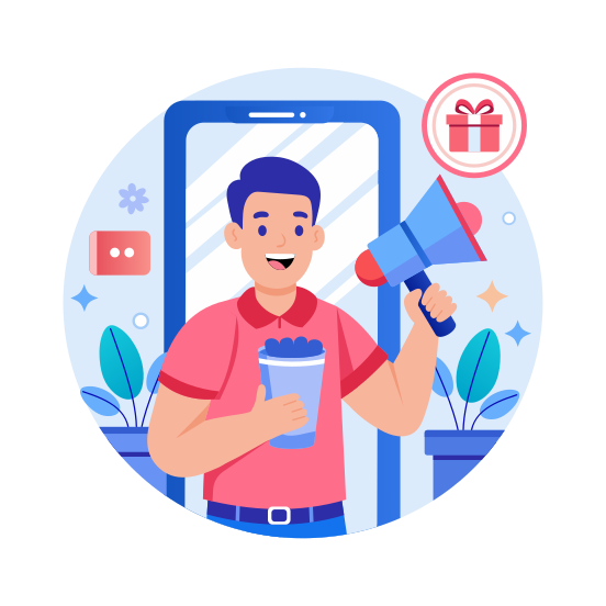 Online Marketing, Advertising, Speaking, Announcing, Promotion illustration