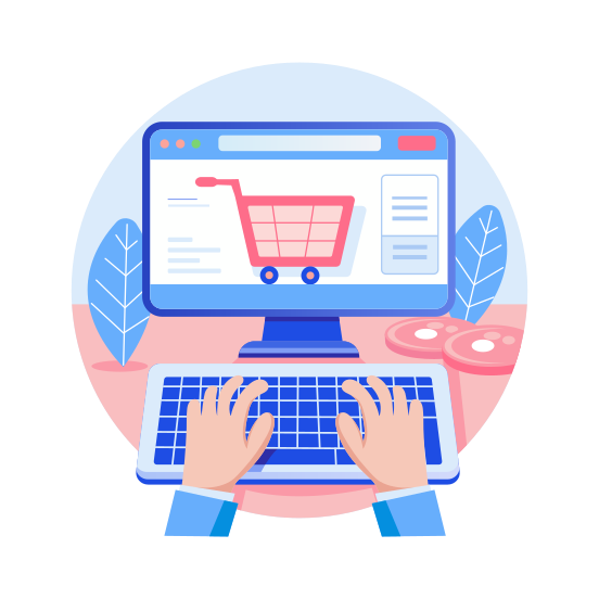 Online Order, Browsing, Cart, Shopping, Purchasing, illustration