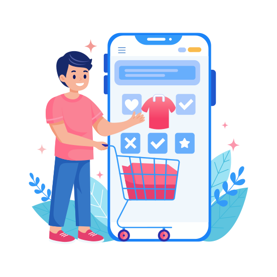 Online Shopping, Purchasing, Buying, Cart, Retailing illustration