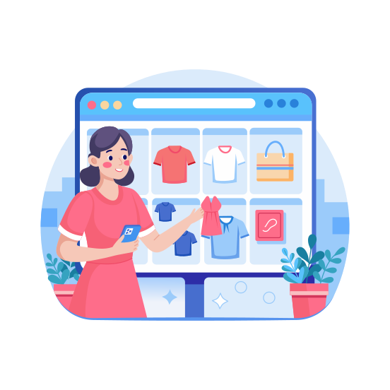 Shopping Website, Customer, Browsing, Clothing, Purchasing, illustration