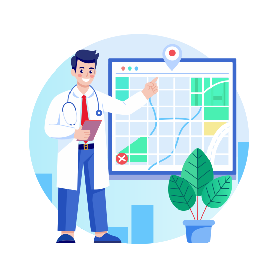 Clinic Map, Location, Navigation, Directional, Doctor illustration