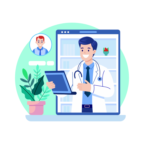 Online Checkup, Treatment, Medication, Healthcare, Medical illustration