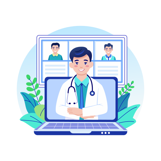 Online Consultation, Doctor, Checkup, Treatment, Medical illustration