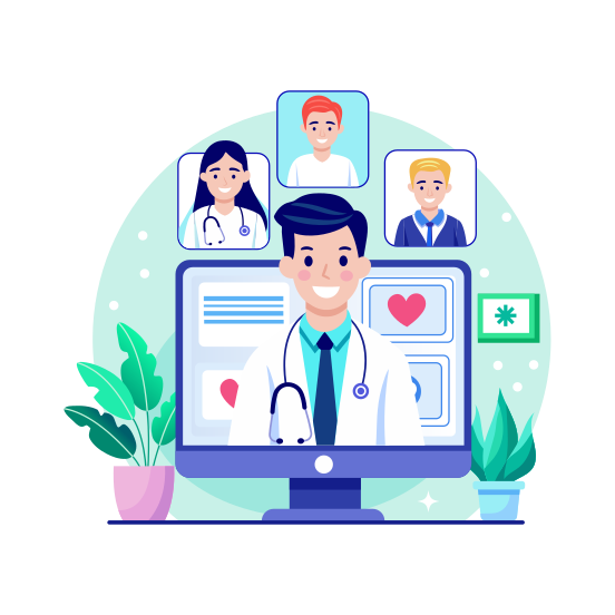 Online Treatment, Doctor, Checkup, Physician, Medical illustration