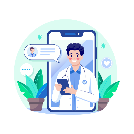 Telehealth, Teleconsultation, Treatment, Checkup, Doctor illustration