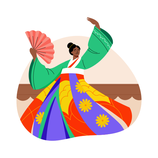 Korean Dancer, Traditional, Cultural, Performing, Artist, illustration