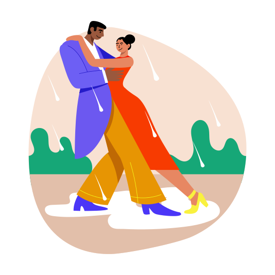 Rain Dance, Romantic, Couple, Dancing, Enjoying, illustration