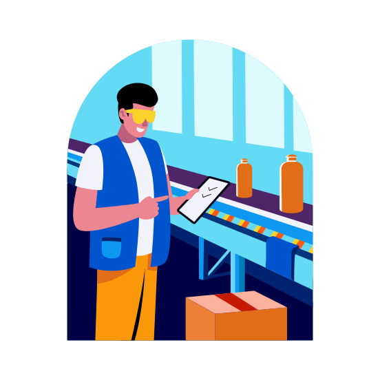 Production Line, Industrial, Inspection, Worker, Engineer, illustration