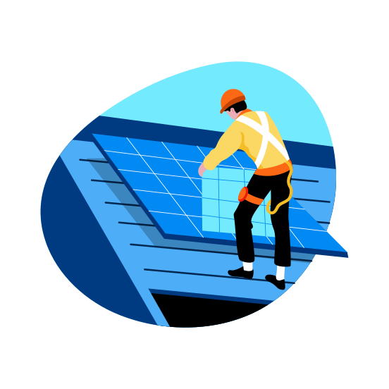 Solar Installation, Photovoltaics, Solar Plates, Energy, Worker illustration