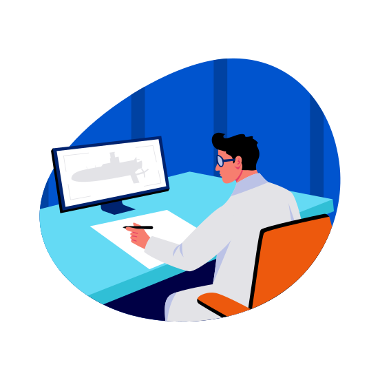 Submarine Engineer, Specialist, Expert, Naval Architect, Character illustration