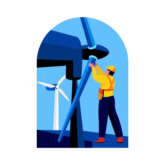 Turbine Engineer, Windmill, Worker, Technician, Profession illustration