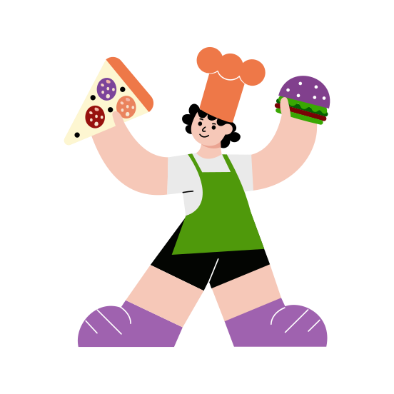 Chef, Cook, Kid, Pizza, Food illustration