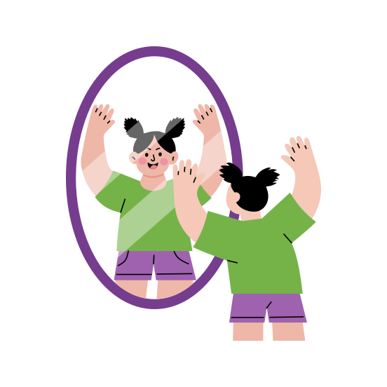 Child Reflection, Looking, Happy, Mirror, Kid illustration