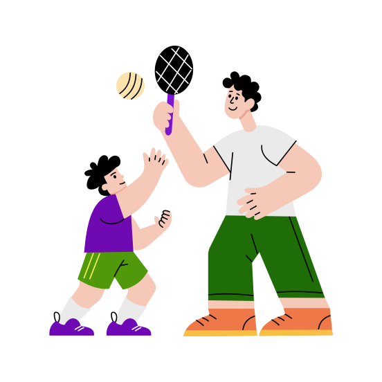 Father Son, Playing, Game, Sports, Badminton illustration
