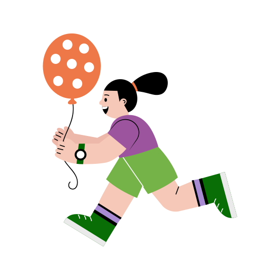 Running, Excited, Outdoor, Childhood, Holding Balloon illustration