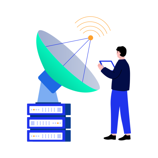 Database Satellite, Antenna, Server, Network, Infrastructure illustration