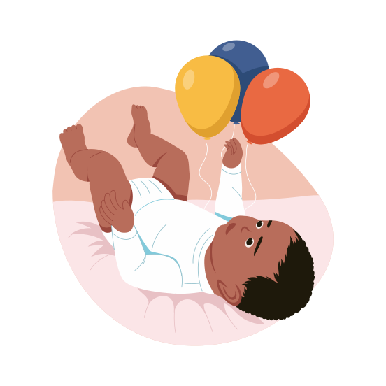 Baby Playing, Balloons, Enjoying, Happy, Newborn illustration