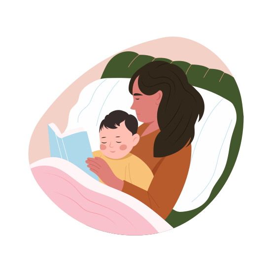 Bedtime Story, Reading, Book, Storytime, Motherhood, illustration