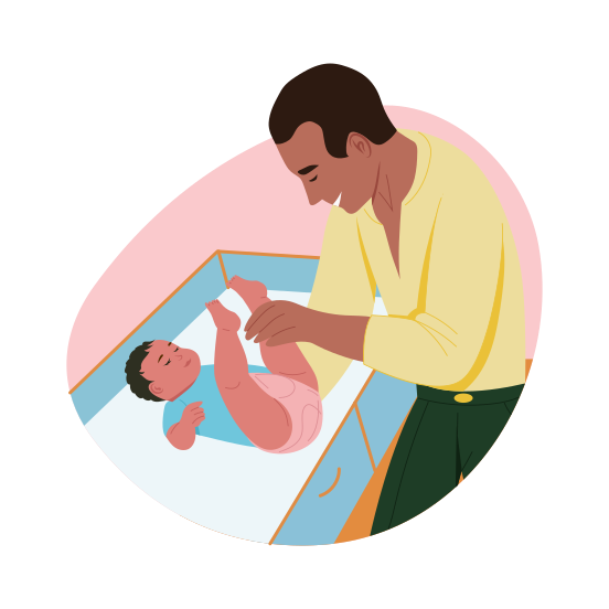 Changing Diaper, Swaddling, Fatherhood, Cleaning, Parenting, illustration