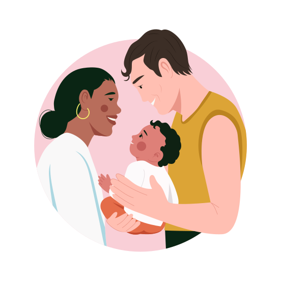 Happy Parents, Laughing, Smiling, Affection, Family illustration