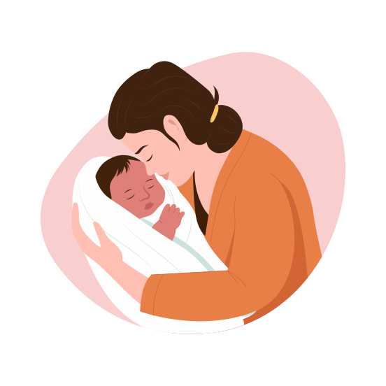 Kissing Newborn, Cuddling, Motherhood, Maternity, Newborn illustration