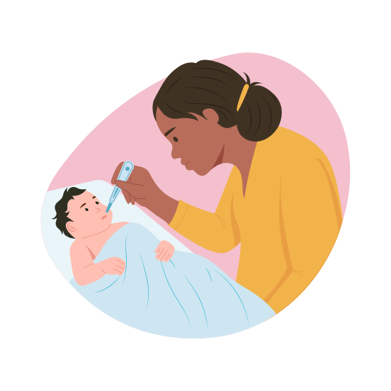 Newborn Fever, Sickness, Checkup, Baby, Motherhood illustration