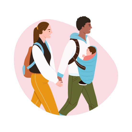 Parents Walk, Strolling, Carrying, Baby, Family illustration